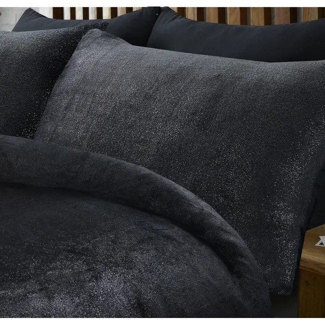 Fleece dekbedovertrek Deco foil zwart - onderkant microvezel