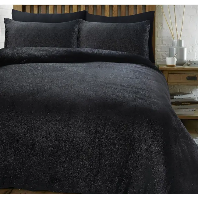 Fleece dekbedovertrek Deco foil zwart - onderkant microvezel