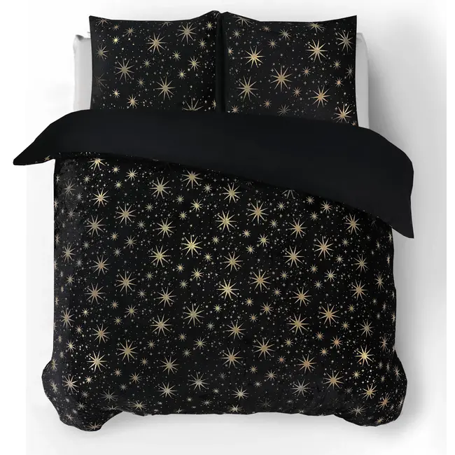 Dekbedovertrek fleece - Stars foil zwart - onderkant microvezel