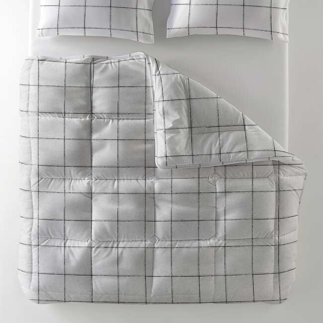 All-in one Lazy dekbed Deep check wit - inclusief kussensloop - micropercal - 300gsm