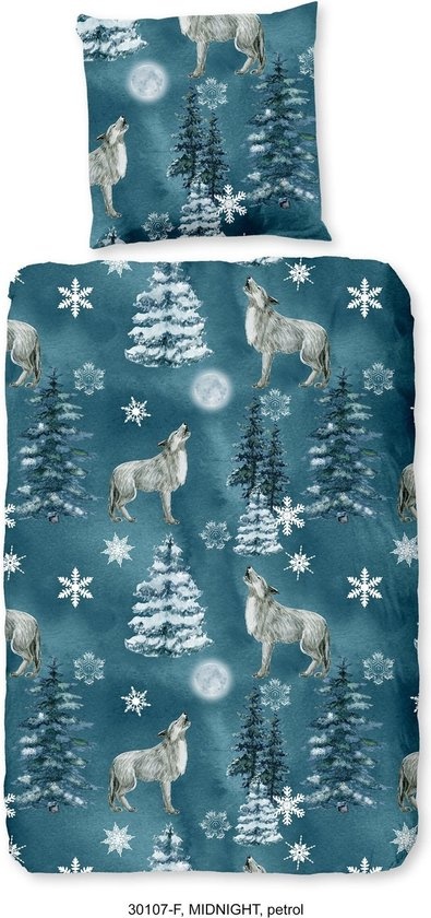 Flanel dekbedovertrek Midnight wolf