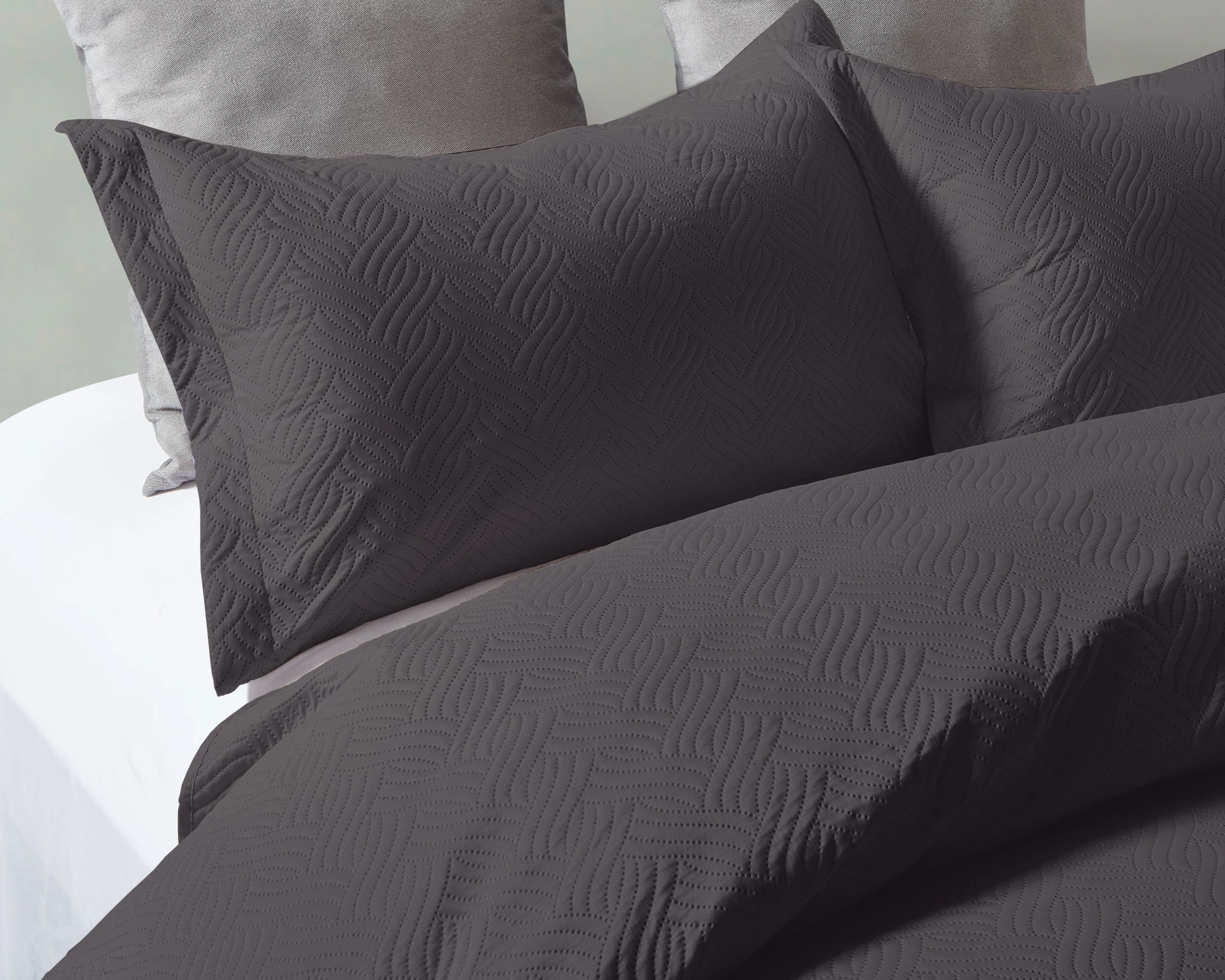 Sprei Wave - antraciet - micropercal - 260x250 cm - Incl. 2 Kussenslopen