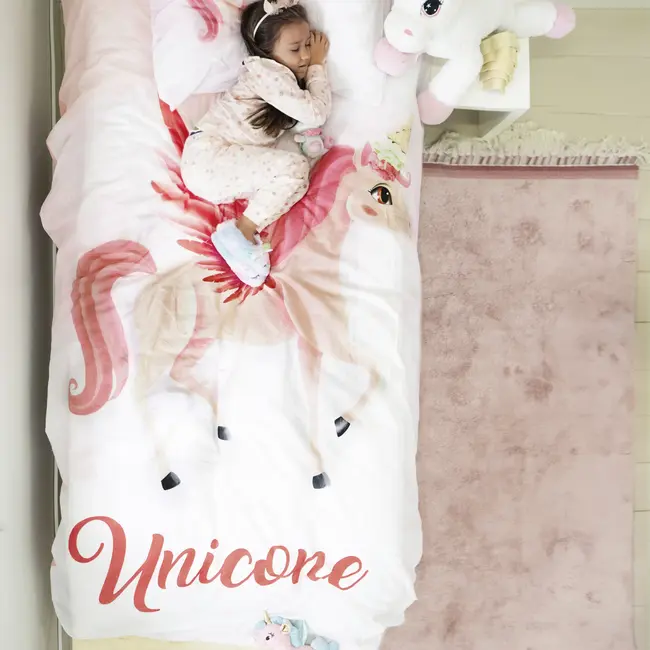Katoen kinderdekbedovertrek Unicorn roze -  140x220 + 60x70 cm
