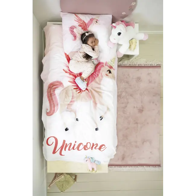 Katoen kinderdekbedovertrek Unicorn roze -  140x220 + 60x70 cm