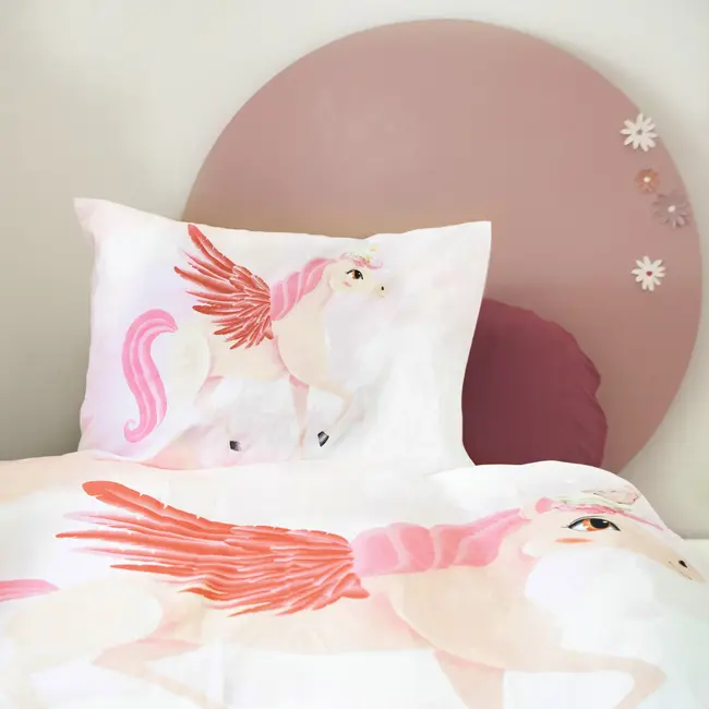 Katoen kinderdekbedovertrek Unicorn roze -  140x220 + 60x70 cm