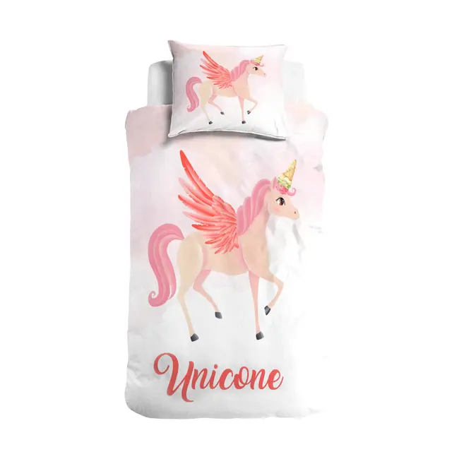 Katoen kinderdekbedovertrek Unicorn roze -  140x220 + 60x70 cm