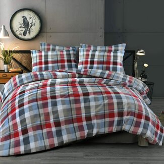 Day Dream  Flanel dekbedovertrek Bazel - blauw, grijs en rode tinten