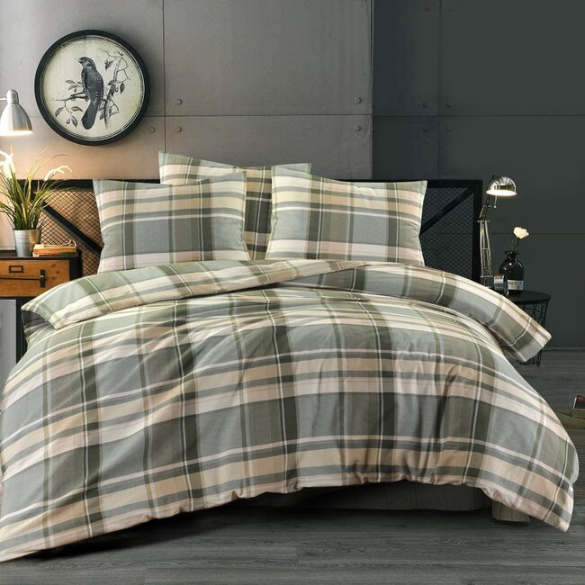 Katoen dekbedovertrek Bram - groen - 1-persoons (140x220 + 60x70cm)