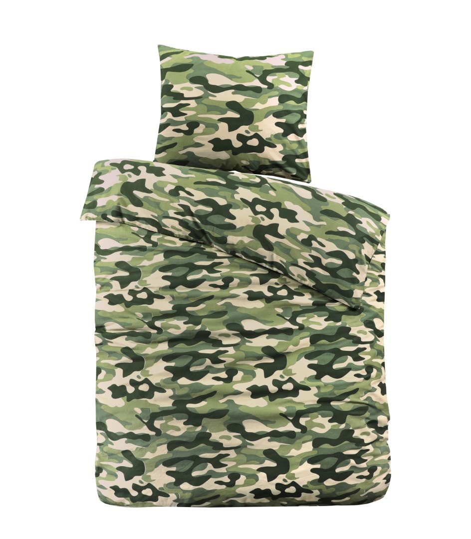 Katoen dekbedovertrek Camouflage - groen - 140x200 + 60x70 cm