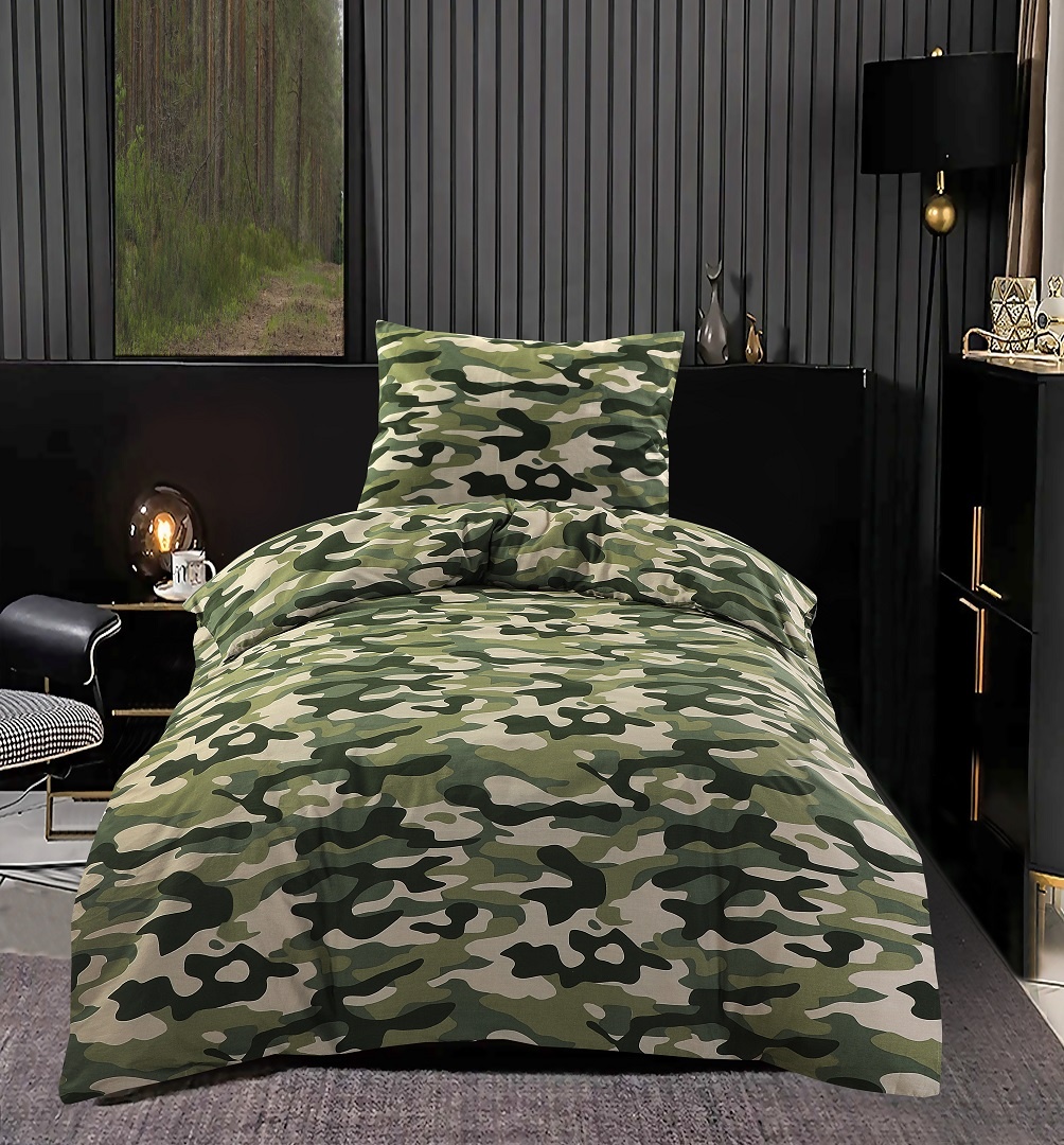 Katoen dekbedovertrek Camouflage - groen - 140x200 + 60x70 cm