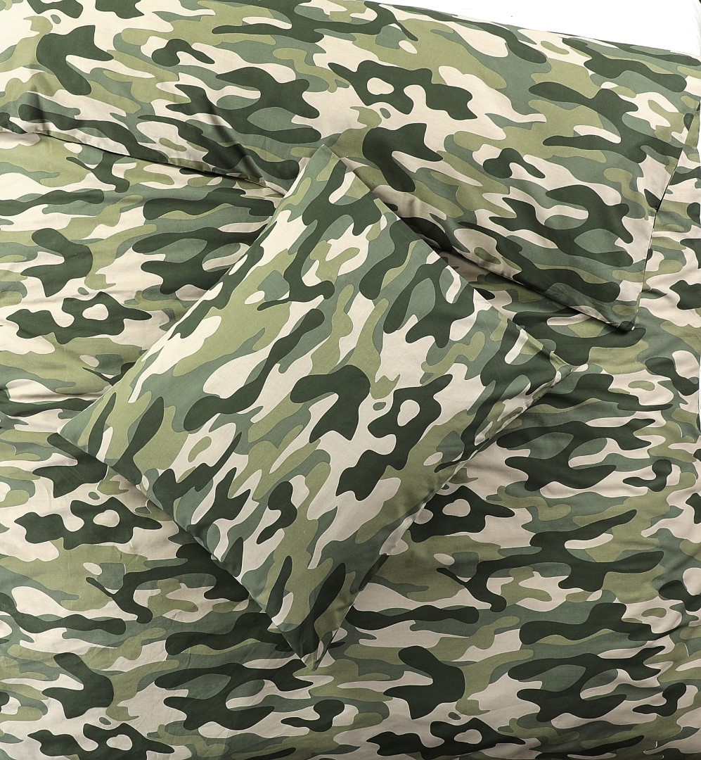 Katoen dekbedovertrek Camouflage - groen - 140x200 + 60x70 cm