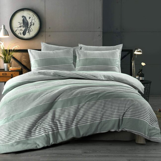 Flanel dekbedovertrek Davos - groen - Lits-jumeaux (240x220 + 2st 60x70cm)