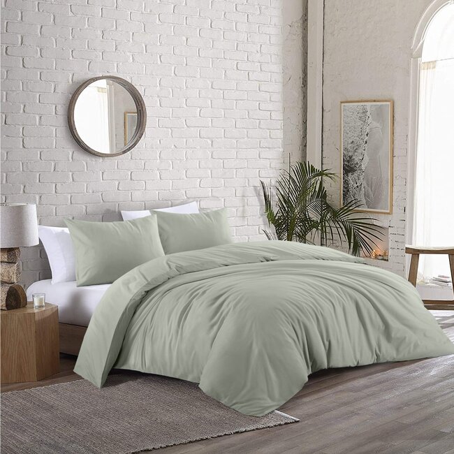 Katoen dekbedovertrek effen - groen - Lits-jumeaux (240x220 + 2st 60x70cm)