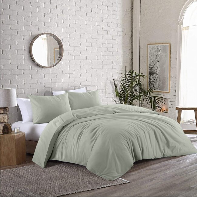 Katoen dekbedovertrek effen - groen - Lits-jumeaux (240x220 + 2st 60x70cm)