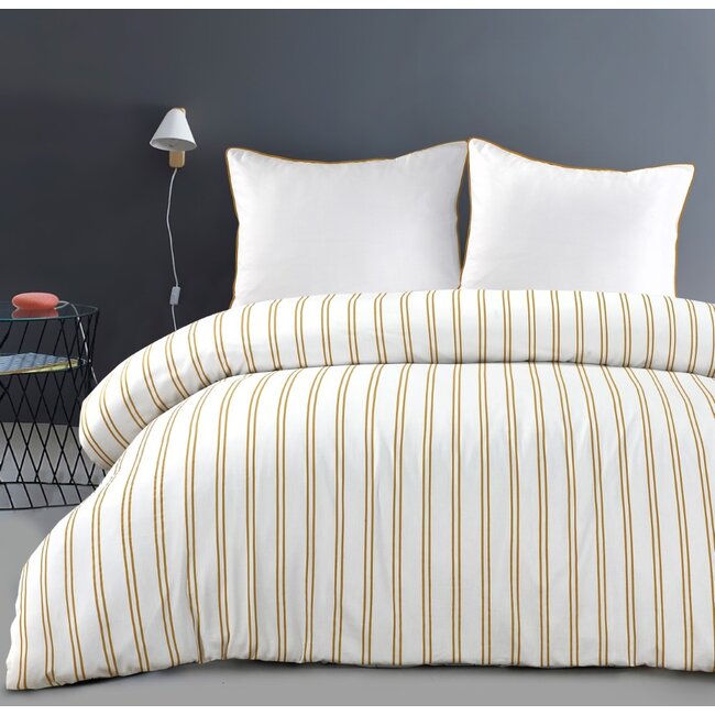 Katoen satijn dekbedovertrek Hugo geel