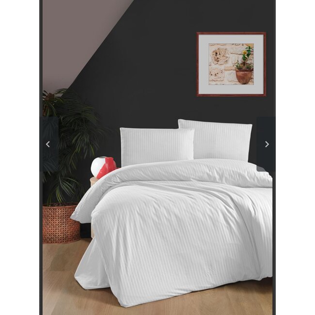 Hotelstreep dekbedovertrek - wit - katoen satijn