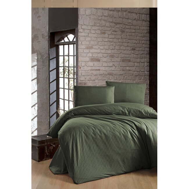 Hotelstreep dekbedovertrek - groen - katoen satijn (210TC)