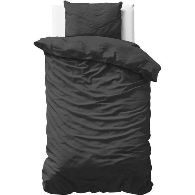 Katoen satijn dekbedovertrek uni - zwart