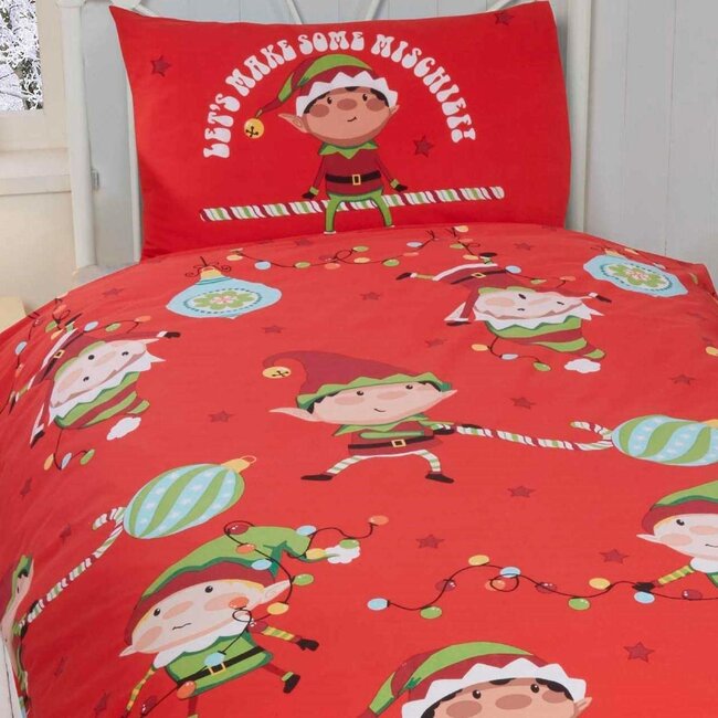 Kerst peuter dekbedovertrek Naughty elves - polykatoen - 120x150 + 40x60 cm