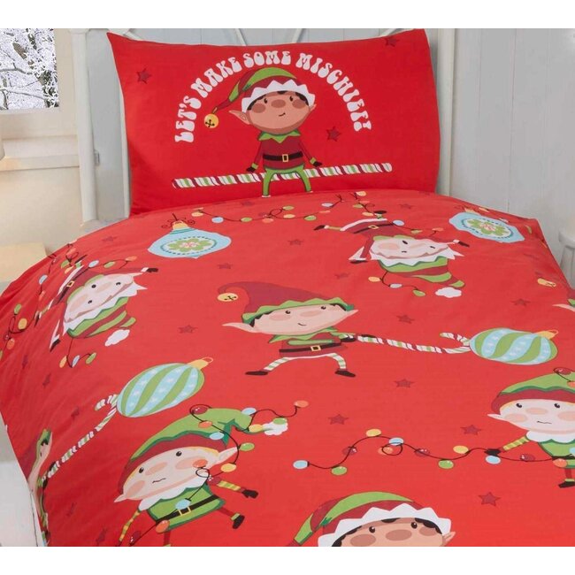 Kerst peuter dekbedovertrek Naughty elves - polykatoen - 120x150 + 40x60 cm