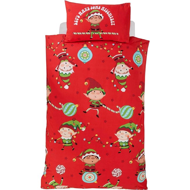 Kerst peuter dekbedovertrek Naughty elves - polykatoen - 120x150 + 40x60 cm