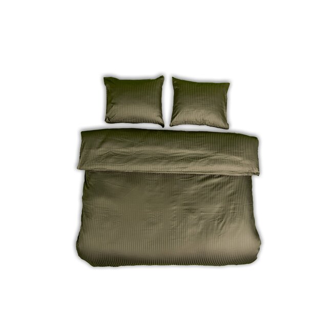 B-keus Hotelstreep dekbedovertrek - groen - katoen satijn (210TC) - 200x220 cm