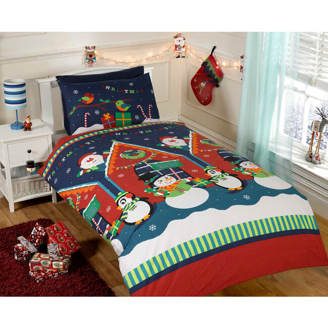 Kerst dekbedovertrek Santa's Grotto - polykatoen - 135x200 + 50x75 cm