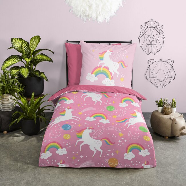 Kinderdekbed zonder overtrek Unicorns & regenbogen - 140x200 + 60x70 cm