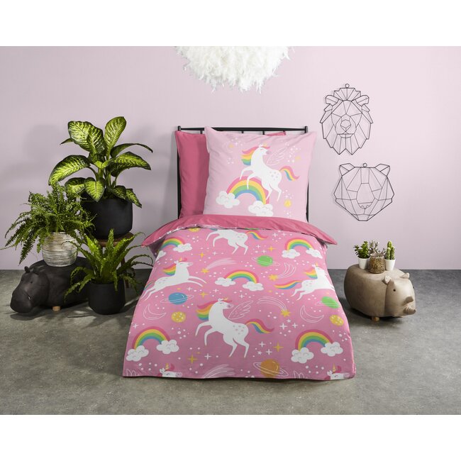 Kinderdekbed zonder overtrek Unicorns & regenbogen - 140x200 + 60x70 cm