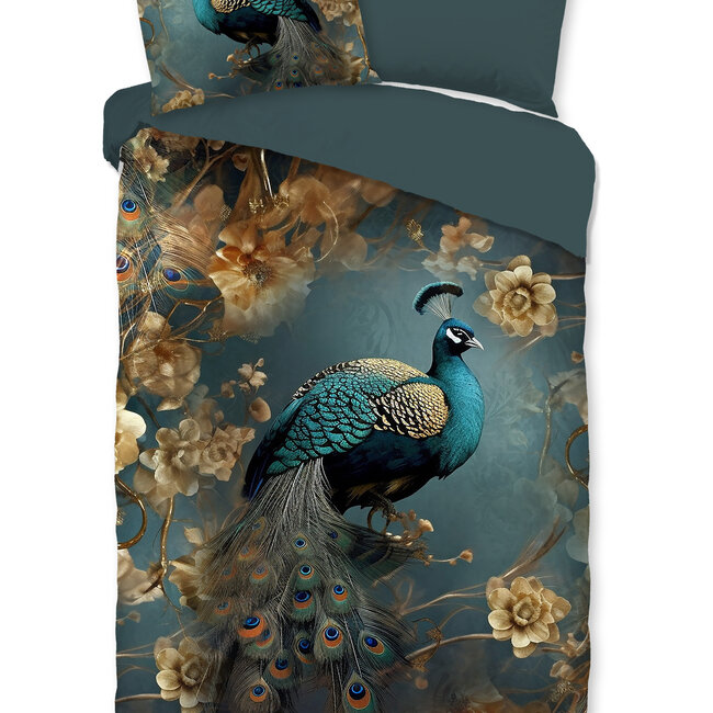 Microvezel dekbedovertrek Savaya pauw - petrol