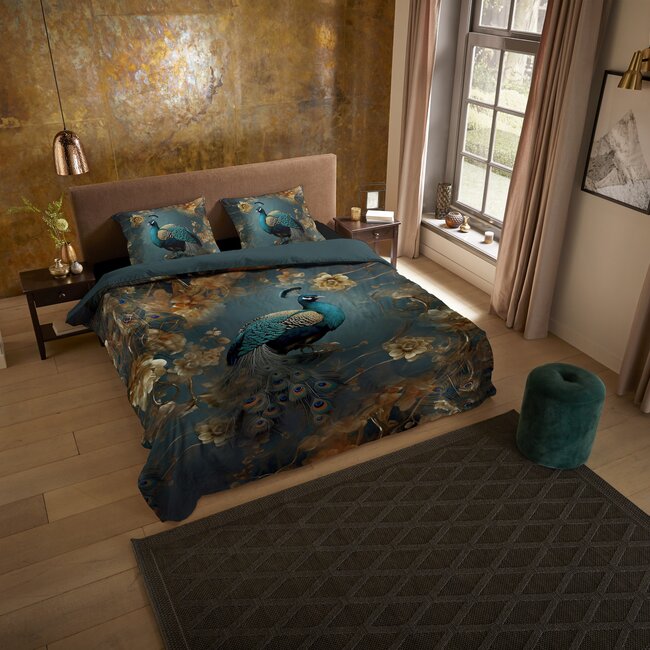 Microvezel dekbedovertrek Savaya pauw - petrol