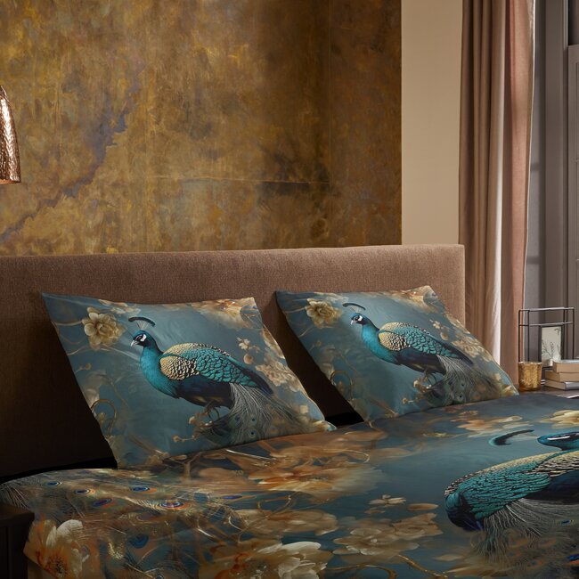 Microvezel dekbedovertrek Savaya pauw - petrol