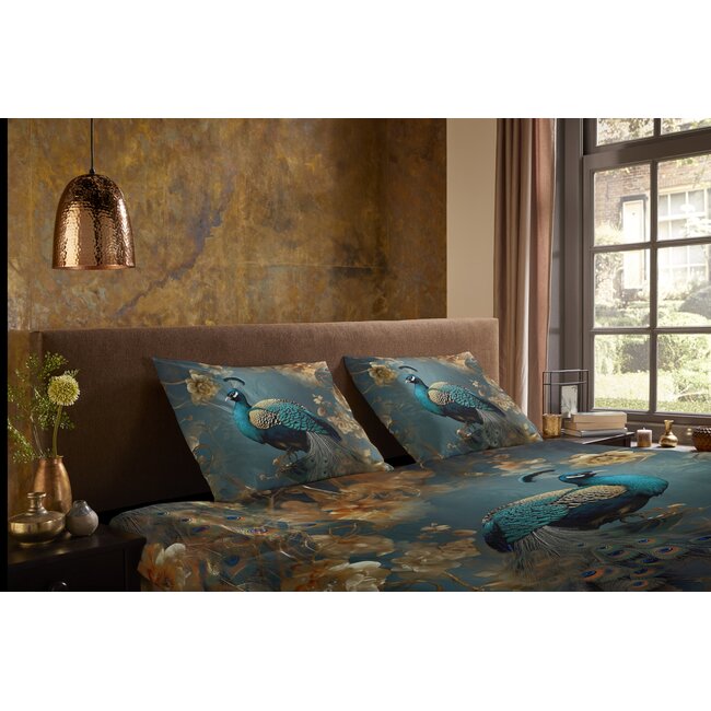 Microvezel dekbedovertrek Savaya pauw - petrol