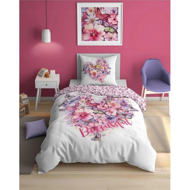 Glow in the dark dekbedovertrek Bloemen - katoen - 140x200 + 70x80 cm