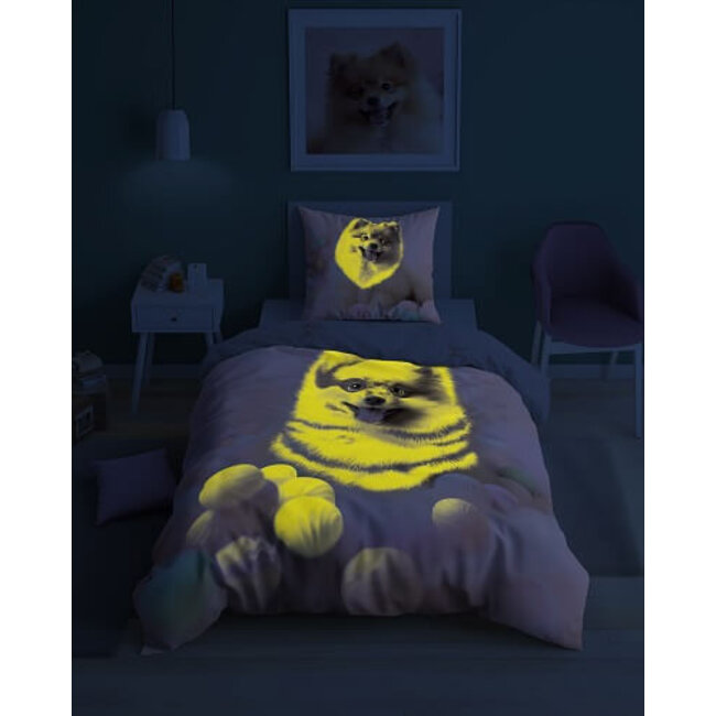 Glow in the dark dekbedovertrek Keeshondje - katoen - 140x200 + 70x80 cm