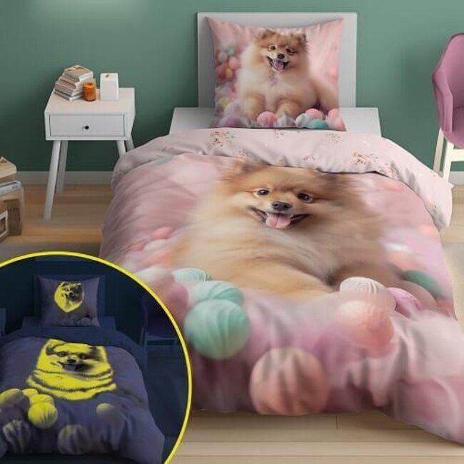 Glow in the dark dekbedovertrek Keeshondje - katoen - 140x200 + 70x80 cm