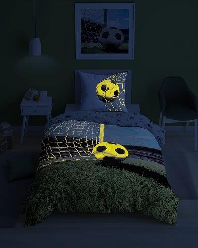 Glow in the dark dekbedovertrek Voetbal goal - katoen - 140x200 + 70x80 cm
