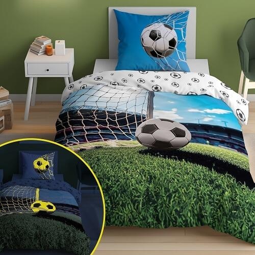 Glow in the dark dekbedovertrek Voetbal goal - katoen - 140x200 + 70x80 cm
