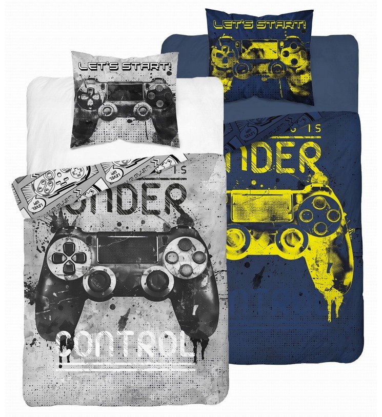 Glow in the dark dekbedovertrek Game controller - Let's start - katoen - 140x200 + 70x80 cm