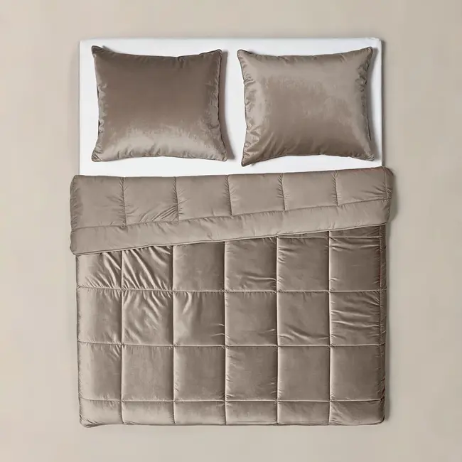 All in one lazy dekbed velvet - Dekbed en overtrek in 1 - Taupe/Grijs