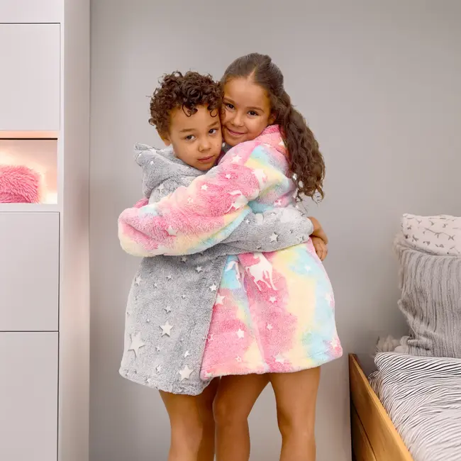 Kinder hoodie Stars grijs - Glow in the dark - 6-10 jaar