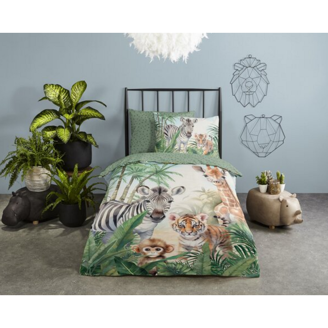 Katoen kinderdekbedovertrek Thabo jungle - 140x220 + 60x70 cm