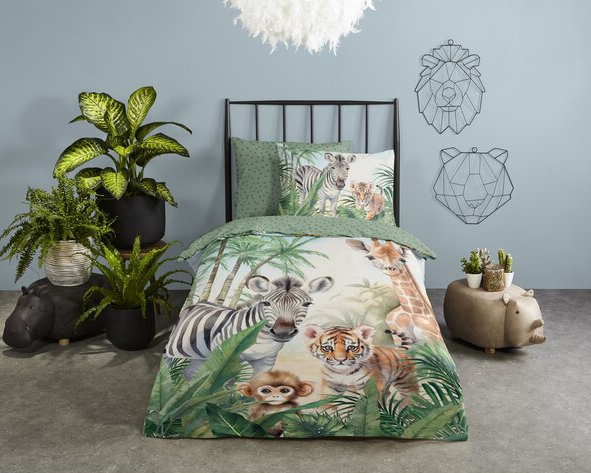 Katoen kinderdekbedovertrek Thabo jungle - 140x220 + 60x70 cm