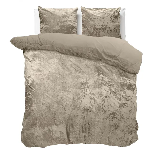 Velvet dekbedovertrek crushed - Grijs/Taupe - 140x220 + 60x70cm
