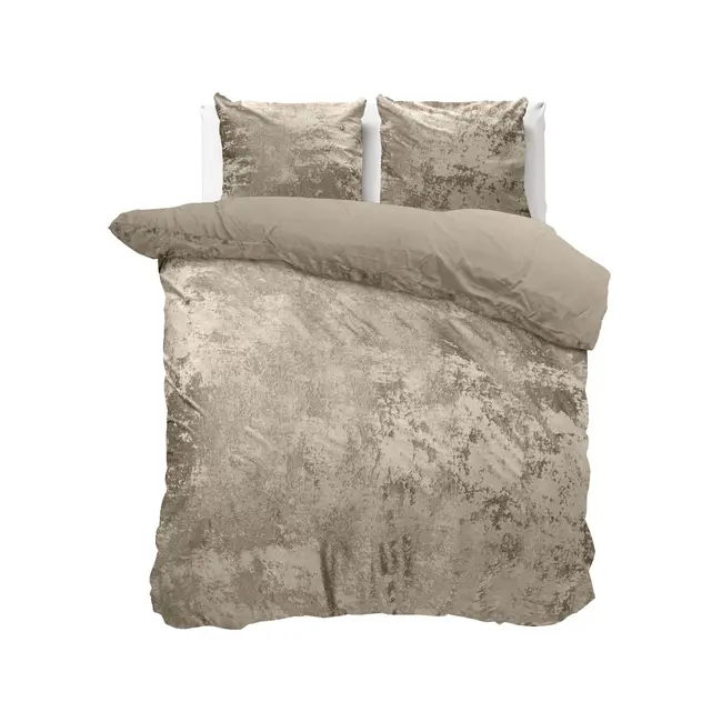 Velvet dekbedovertrek crushed - Grijs/Taupe - 140x220 + 60x70cm