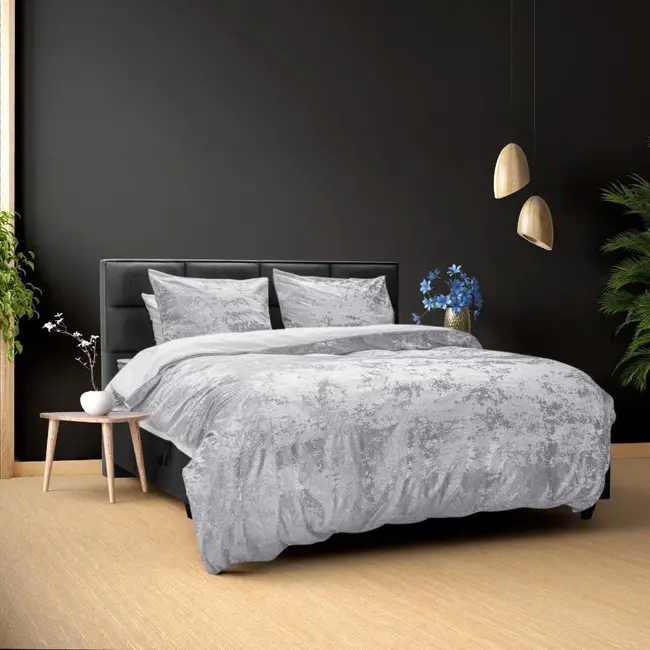 B-keus Velvet dekbedovertrek crushed - zilver - eenpersoons - 140x220 cm