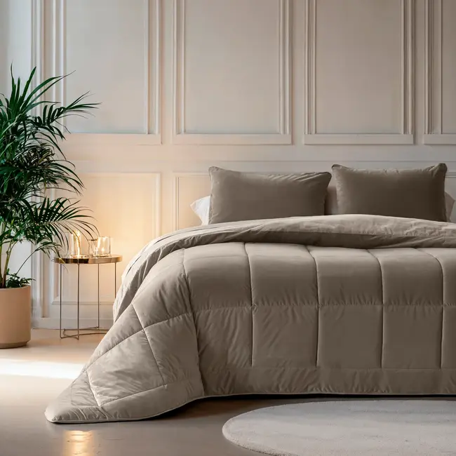 All in one lazy dekbed velvet - Dekbed en overtrek in 1 - Taupe/Grijs