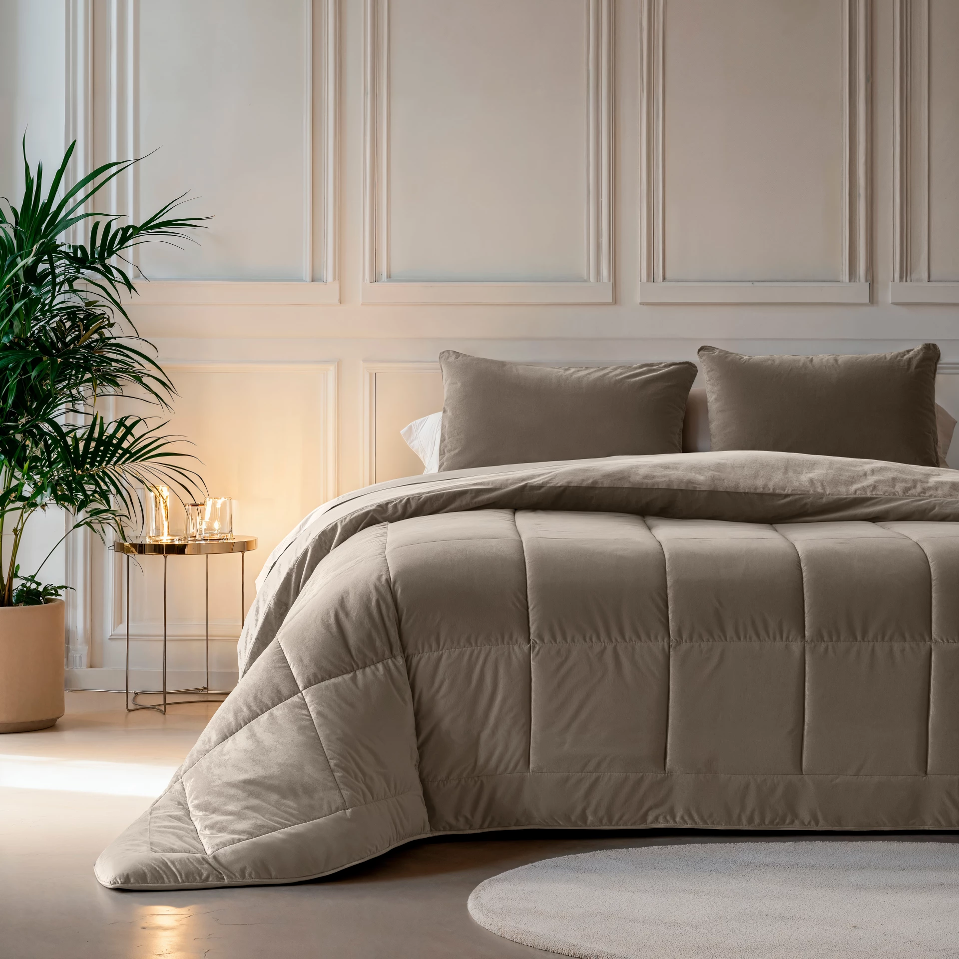 All in one lazy dekbed velvet - Dekbed en overtrek in 1 - Taupe/Grijs
