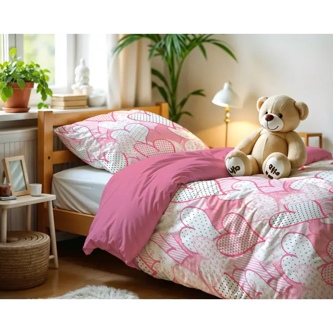 Kinderdekbedovertrek Hearts love  - microvezel - 140x220 + 60x70 cm