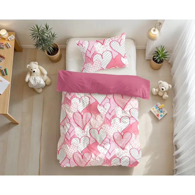 Kinderdekbedovertrek Hearts love  - microvezel - 140x220 + 60x70 cm